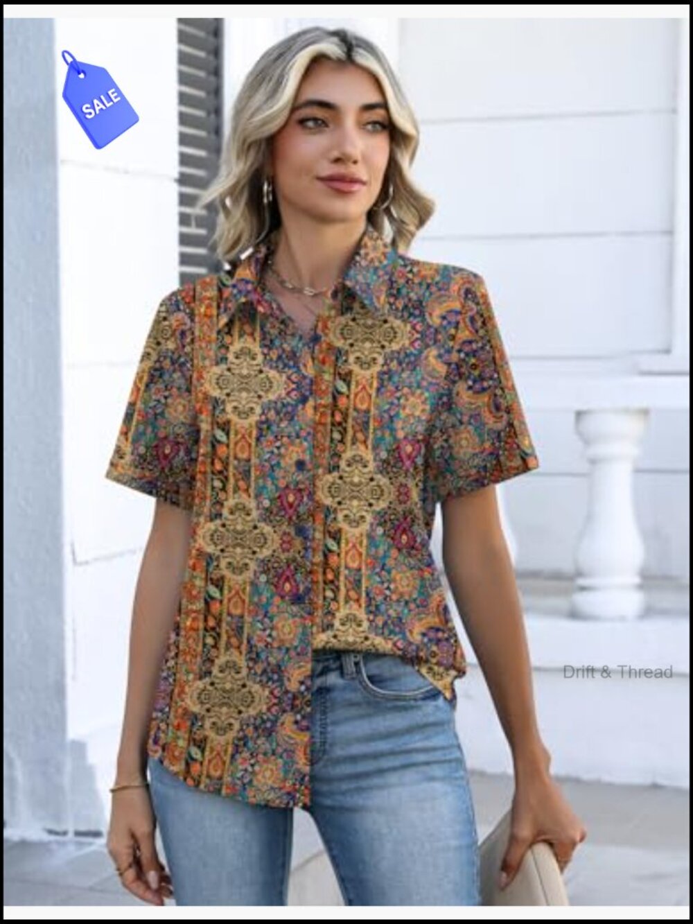 Short Sleeve Button Down Shirt V Neck Blouse Dressy Casual Summer Top - Picture 4 of 7